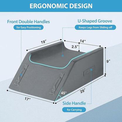 Double Leg Elevation Pillows for After Surgery, Memory Foam Leg Elevating Pillow, Leg Pillow Elevation Blood Circulation, Knee Pillow Wedge Pillow for Back Knee Hip Ankle Pain Relief, Grey