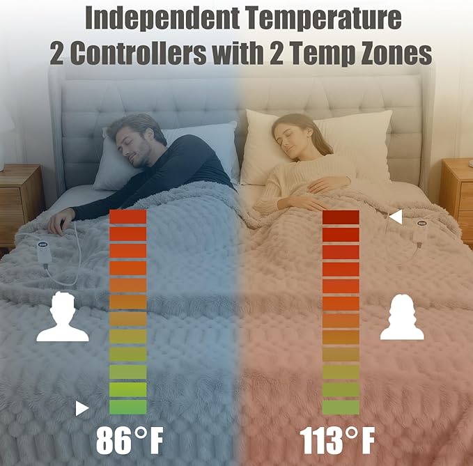 Heated Blanket King Size, 90“x100 Electric Blanket Heating with Dual Controllers, Fast Heating with 12 Heat Levels & 12 Hours Auto Off, with ETL & FCC for Bed(Light Gray)