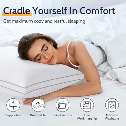 Standard Size Pillows Set of 4, Bed Pillows for Sleeping 4 Pack, Luxury Hotel Quality, Supportive Standard Pillows with Soft Down Alternative for Back Stomach Side Sleepers, Machine Washable