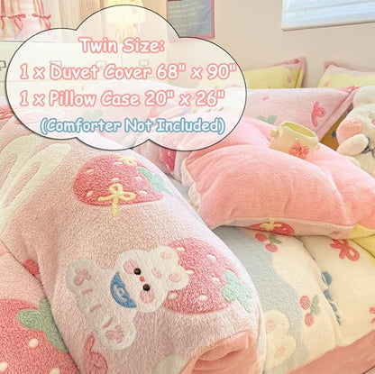 Twin Bedding Sets, Cute Bunny Pink Duvet Cover Set, Kawaii Cream Cake Fluffy Comforter Covers Ultra Soft for Girls Kids Women Teen(Cake, Twin)