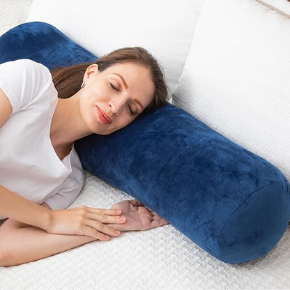 Body Pillow, Memory Foam Round Body Pillows for Adults, Firm Long Bolster Pillow for Bed, Cylinder Tube Roll Pillow with Velvet Cover, 47x7.87 Inches, Navy Blue