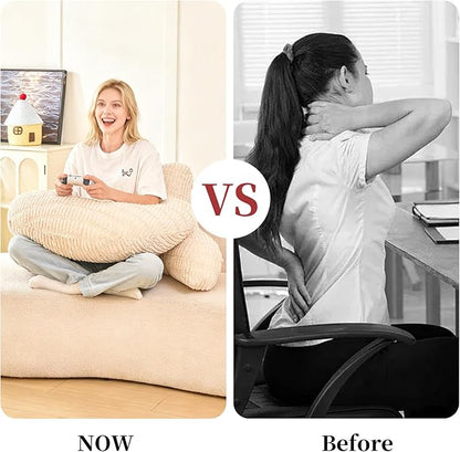 Back Pillow for Bed Sitting Up,U Shaped & Back Support Pillow for Bed,19" Backrest with Lumbar & Arm Support,Comfy Corduroy Fabric,Lap Pillow for Gaming/Reading/Watching TV,White