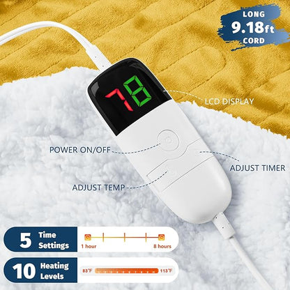 BOMOVA Heated Electric Blanket Twin Size- 62" x 84" Heating Blanket with 10 Heating Levels & 8 Hours Auto Off, Warm Flannel Blanket, Christmas Birthday Gifts for Women