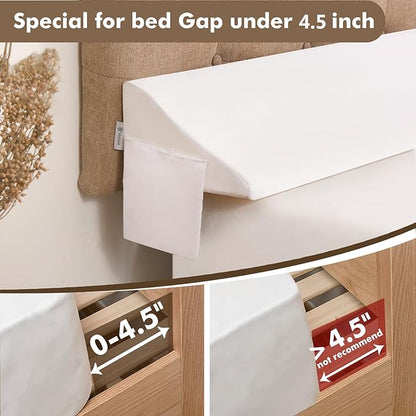 Vekkia Queen Size Bed Wedge Pillow for Headboard, Mattress Gap Filler, Bed Gap Filler to Close The Gap, Triangle Bloster Pillow (0-4.5") Between Your Headboard and Mattress, White
