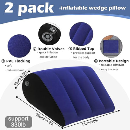 Portable Inflatable Wedge Pillow for Camping - 2Pack Body Positioner Bed Wedge Pillow for Sleeping Support,18in Adjustable Traveling Cushion,Lightweight Bed Leg Elevation Partner Wedges Fast Inflation