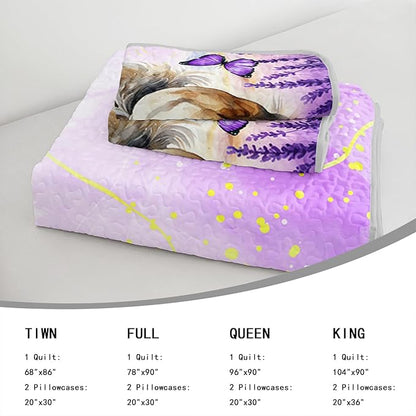 AILONEN Girls Horse Quilt Bedding Set Full Size,Galloping Horse Bedspread Coverlet,3Pcs Purple Butterfly Lavender Flowers Animal Themed Bed Cover (1 Quilt + 2 Pillowcases)