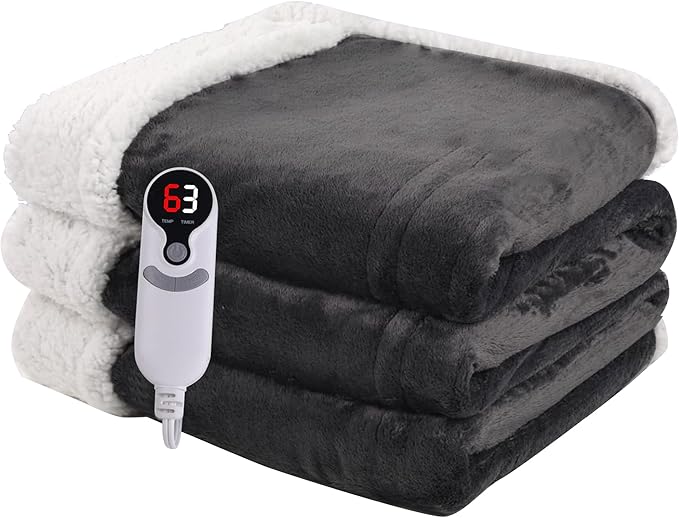 Heated Blanket Electric Throw 50''x60'', 3 Hour Auto Shut-Off 6 Heating Levels Small Warm Soft Flannel Electric Blanket Machine Washable - Dark Gray