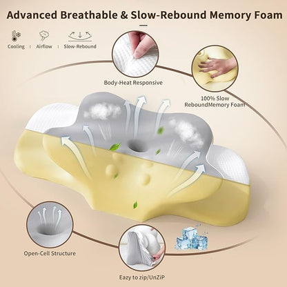 Cervical Pillow for Neck and Shoulder Pain Relief, Contour Memory Foam Ergonomic Neck Support Pillows with Washable Pillowcase for Side Back Stomach Sleepers