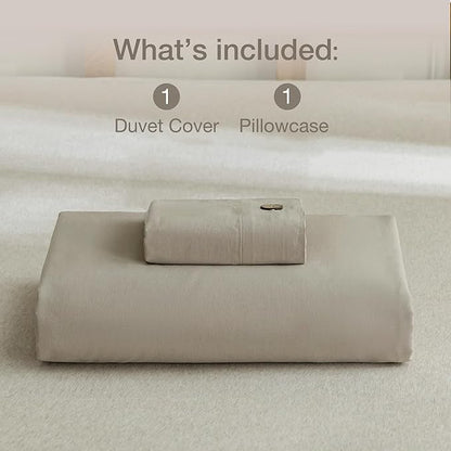 JELLYMONI Cotton Duvet Cover Twin Size - Linen Gray Comforter Cover with Button 100% Washed Cotton 2PCS Breathable Soft Solid Bedding Set Duvet Cover 68×90in & 1 Pillowcase (NO Comforter)