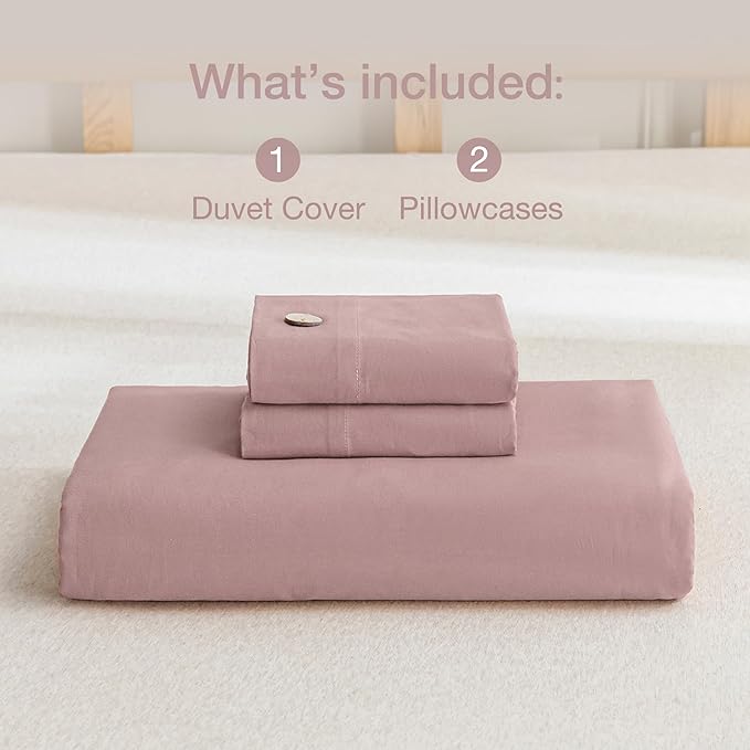 JELLYMONI Cotton Duvet Cover Cal King Size - Pink Comforter Cover with Button 100% Washed Cotton 3PCS Breathable Soft Solid Bedding Set Duvet Cover 104×98in & 2 Pillowcases (NO Comforter)