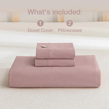 JELLYMONI Cotton Duvet Cover Cal King Size - Pink Comforter Cover with Button 100% Washed Cotton 3PCS Breathable Soft Solid Bedding Set Duvet Cover 104×98in & 2 Pillowcases (NO Comforter)