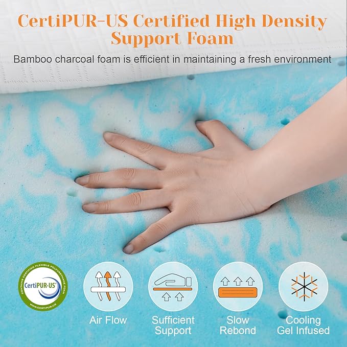 4 Inch Gel Memory Foam Mattress Topper Queen Size, Cooling Bed Topper for Pressure Relief with Removable Breathable Soft Cover, CertiPUR-US Certified, No Smell, No Slip