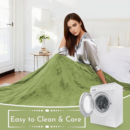 Electric Heated Blanket 84"x90" Queen Size Microplush Cover Blanket, 4 Heat Settings & 10 Hours Auto Off, Cozy & Warm for All Night, Machine Washable, Green