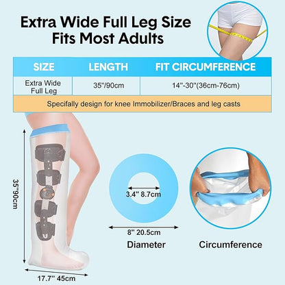 Waterproof Extra Wide Full Leg Cast Cover for Shower Adults, Extra Large Full Leg Shower Cover, Watertight Silicone Foot Protector for Plus Size Adults Surgery Shower Boot