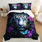 Wild Animal Themed Comforter Set Full Size,White Leopard Floral Print Bedding Sets for Kids Teens Room Decor,Gothic Bedding All Season with 2 Pillowcases.