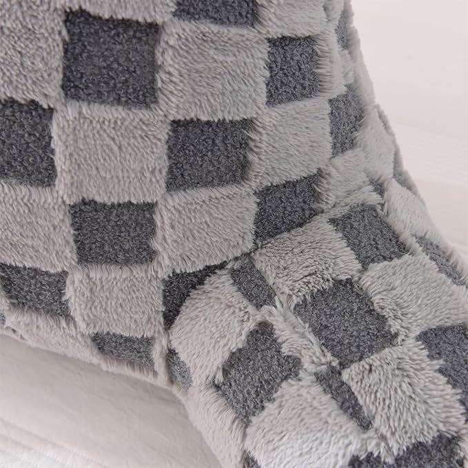 Aimuan Checkered Reading Pillow Bed Rest Wedge Backrest Checkerboard Pillow with Arms Back Support for Sitting Up in Bed Cushion Incline Rest Sleeping Snoring Pillow (Grey,Standard)