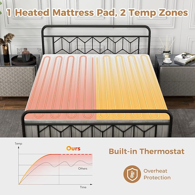 DORTALA Heated Mattress Pad Queen, Dual Control Electric Mattress Pad Bed Warmer with 9 Heat Settings & 9H Auto Shut-Off, Overheat Protection, Fit Up to 10", Machine Washable, 80" x 60", White