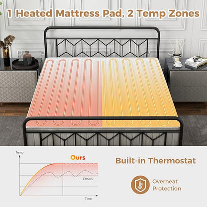 DORTALA Heated Mattress Pad Queen, Dual Control Electric Mattress Pad Bed Warmer with 9 Heat Settings & 9H Auto Shut-Off, Overheat Protection, Fit Up to 10", Machine Washable, 80" x 60", White