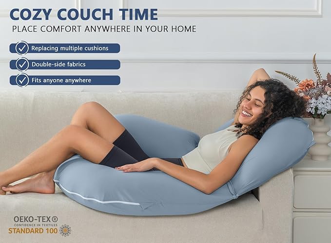 INSEN Reading Pillow, Back Pillow for Sitting in Bed and Couch, Gaming Pillow for Adults, Sit Up Support for Bed (Cooling Cotton-Blue, Basic)