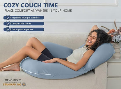 INSEN Reading Pillow, Back Pillow for Sitting in Bed and Couch, Gaming Pillow for Adults, Sit Up Support for Bed (Cooling Cotton-Blue, Basic)