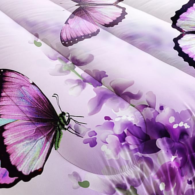 Lavender Butterfly Comforter Set for Girl Kid Adult Colorful Butterfly Pattern Bedding Set Aesthetics Butterflies Quilt Bed Set Twin Size with 1 Comforter and 2 Pillowcases