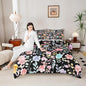 Erosebridal Black Floral Queen Comforter Set,Cute Pink Flower Boho Bedding Sets for Kids Girls,Colorful Flowers Wildflower Bed Set,Botanical Plant Leaves Room Decor,2 Pillowcases Breathable