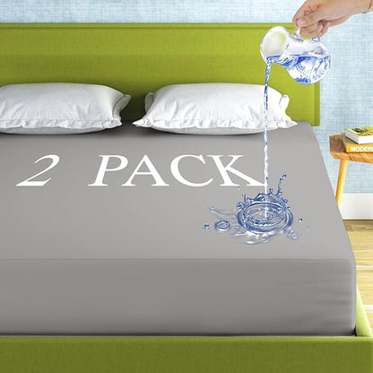 2 Pack Mattress Protector Queen Size 100% Waterproof Fitted Mattress Cover, Breathable Noiseless & Machine Washable Bed Cover Deep Pocket from 5" to 21", Bed Protector for Pets Kids Adults Dark Grey