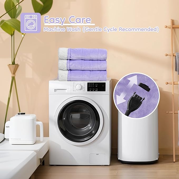 Electric Heated Blanket King Size - 90"x100", Soft Flannel Heating Blanket, 10 Heating Levels, 1-12 H Auto Shut Off, Breathable Warm and Washable for Bed, Light Purple