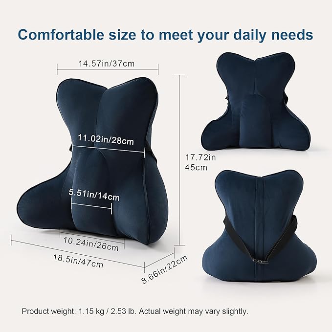 Lumbar Support Pillow – Multi-Functional Ergonomic Back Cushion for Office Chair, Car Seat & Sofa, Reading Pillow with Firm Multi-Zone Support to Relieve Lower Back Pain,Teal Blue