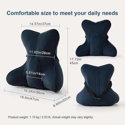 Lumbar Support Pillow – Multi-Functional Ergonomic Back Cushion for Office Chair, Car Seat & Sofa, Reading Pillow with Firm Multi-Zone Support to Relieve Lower Back Pain,Teal Blue