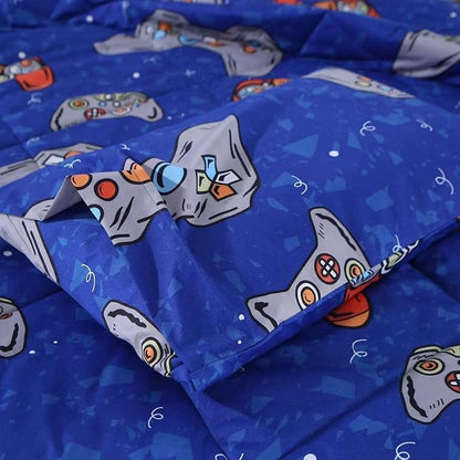 SDIII 3PCS Blue Gaming Comforter Set Full, Soft Microfiber Lightweight Game Comforter Sets for Boys Girls Kids Teens, Video Gamer Bedding Set Full