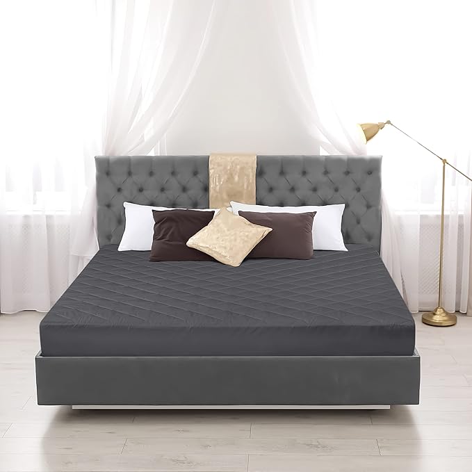 Utopia Bedding Quilted Fitted Mattress Pad, Queen Size, Elastic Fitted Mattress Topper Protector and Cover Stretches up to 16 Inches Deep, Machine Washable (Grey)