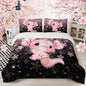 QOOMO Cartoon Axolotl Sherpa Fleece Comforter Set Girls Kawaii Bedding Set Twin Size for Kids Teens Cute Cherry Blossoms Bedding Design 3 Piece with 1 Comforter 2 Pillowcases