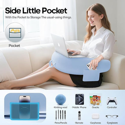 Crochet & Reading Pillow for Lap Support, Gaming Lap Desk Pillow, Sitting on the Bed/Sofa/Floor for Knitting, Large & Ergonomic Arm Rest Support, Pet Bed for Ipad/Laptop/Kindle - Starlight Blue