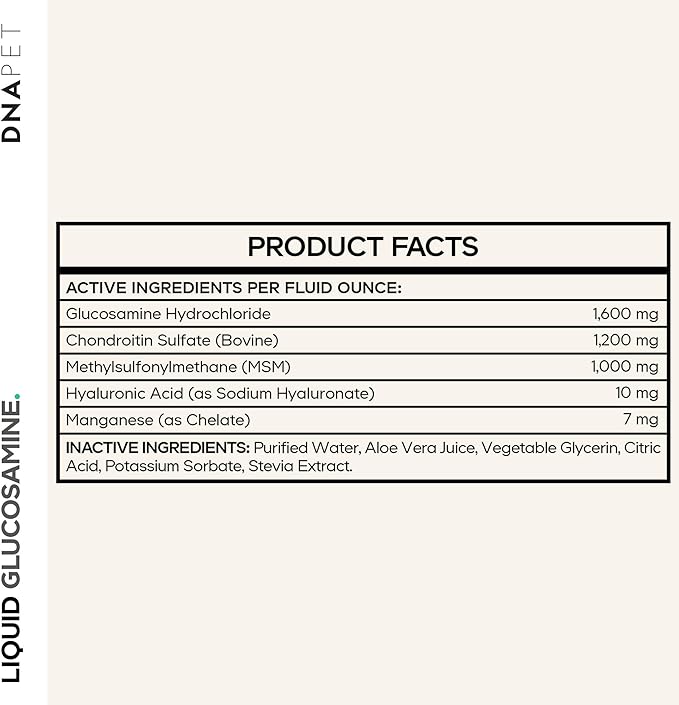 Liquid Glucosamine for Dogs - Glucosamine, Chondroitin, MSM, Hyaluronic Acid, Manganese Chelate for Pets - Liquid Dog Supplement - All Breeds - 8 fl oz