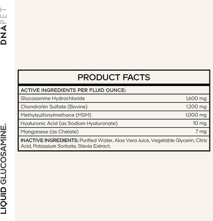 Liquid Glucosamine for Dogs - Glucosamine, Chondroitin, MSM, Hyaluronic Acid, Manganese Chelate for Pets - Liquid Dog Supplement - All Breeds - 8 fl oz