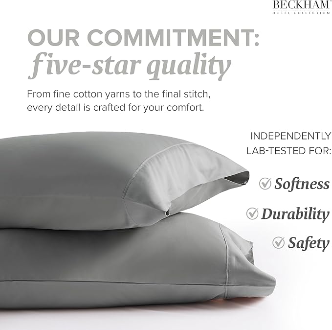Beckham Hotel Collection Bed Pillows with Cotton Pillowcases King Size Sets of 2, Soft Down Alternative Pillows for Sleeping, Open End Cases for Easy Changing, Dark Gray