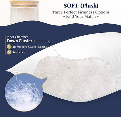 White Goose Down Pillow - Luxury Hotel Bed Pillow with 100% Natural 1000+ Fill Power Goose Feather Down Pillow for Sleeping, 700TC Cotton Shell, Queen Size- Soft, 1 Pack