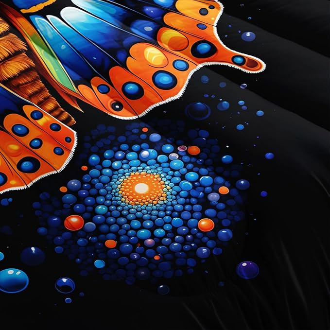 Gothic Butterfly Bedding Set King Size,Colorful Granular Ball Printed Bedding Comforter Sets,Insect Themed Comforter Set for Kids Girls Boys,Aesthetic Bedding Sets with 2 Pillowcases.