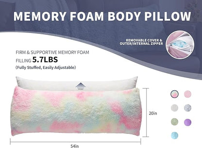 Leg Pillow for Side Sleeping 20x54 Large Bolster Pillow for Bed Weighted Firm Body Pillows with Cover for Adults Long Bed Back Sleeper Pillows for Sleeping Machine Washable Rainbow