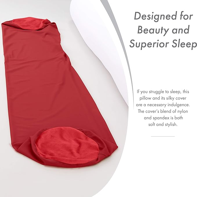 PILLOWY Straight Body Pillow, Full Size Premium Microbead,Side Sleeping/Maternity Pregnant Women, Supportive,Fluffy, Breathable, Cooling, 85/15 Spandex/Nylon Silky Feel Anti-Aging - 48 X 8 - Maroon