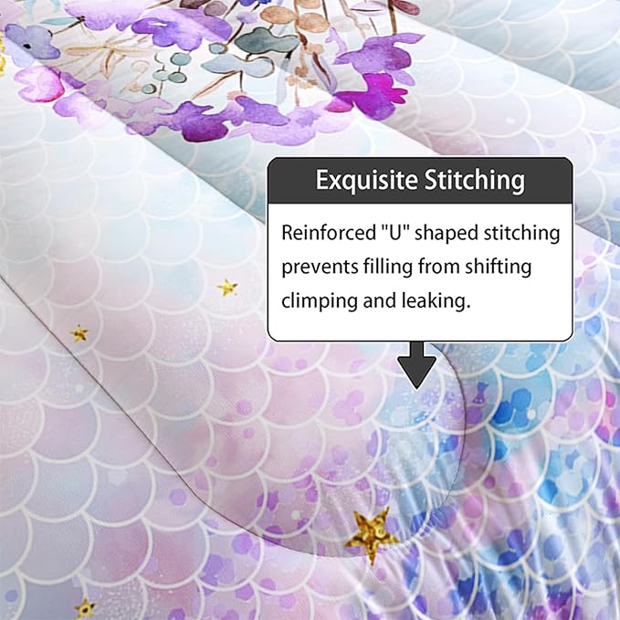 Axolotl Butterfly Bedding King,Rainbow Butterflies Comforter Set for Girls Teens,Butterfly Bedding for Girls with Golden Star Scales,Watercolor Butterflies Quilt Set with 1 Comforter 2 Pillowcases