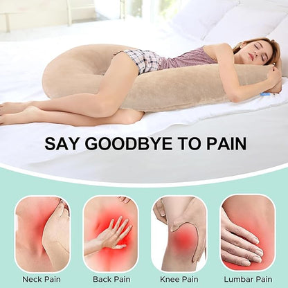 Body Pillow for Adults - Soft Long Bed Pillows Insert for Sleeping - Shredded Memory Foam and Removable Washable Cover - Swan Shaped Side Sleeper Pregnancy Pillow 49 Inch (Light Brown)
