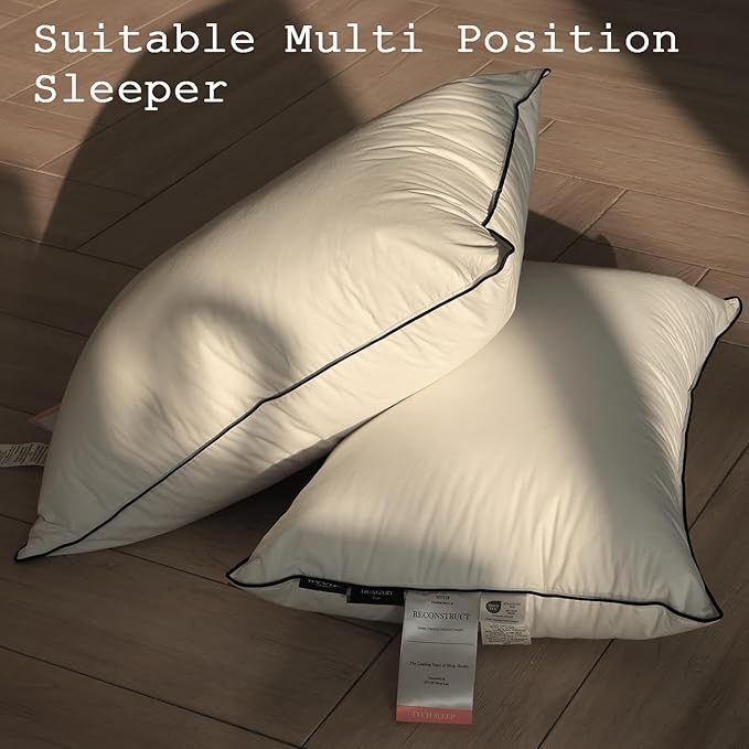 Luxury High Fill Power Goose Down Pillows 700Fill， Breathable Cotton Shell, Orthopedic Support for Back, Stomach Side Sleepers, King Size Bed Pillows 20"x36", 1 Pack