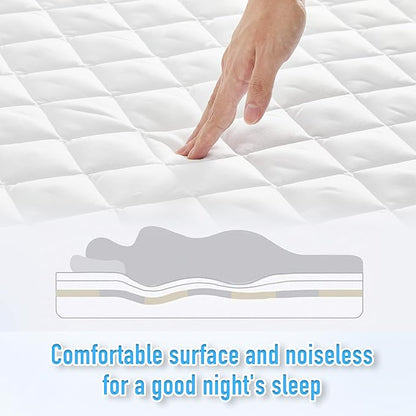 HYLEORY California King Size Waterproof Mattress Pad Protector, Breathable Quilted Mattress Cover Noiseless Waterproof Fitted Sheet Mattress Topper Upto 21" Deep Pocket, White