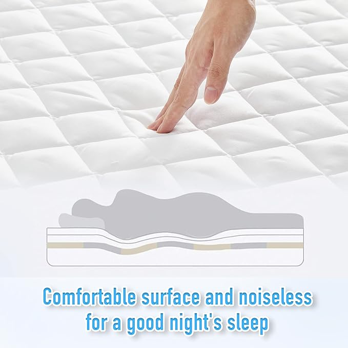 HYLEORY Twin XL Size Waterproof Mattress Pad Protector, Breathable Quilted Mattress Cover Noiseless Waterproof Fitted Sheet Mattress Topper Upto 21" Deep Pocket, White