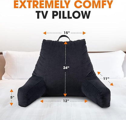 Cheer Collection Reading Pillow with Arms – Portable Bed Pillow for Sitting Up & Support, Hollow Fiber-Filled Back Rest Pillow for Sitting in Bed & Couch, Machine Washable, Black