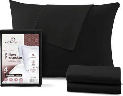 CirclesHome Pillow Protectors 4 Pack Standard Zippered - 100% Cotton Breathable Pillowcases - Protects Pillows from Dirt, Dust and Debris (Standard - Set of 4 - 20x26)