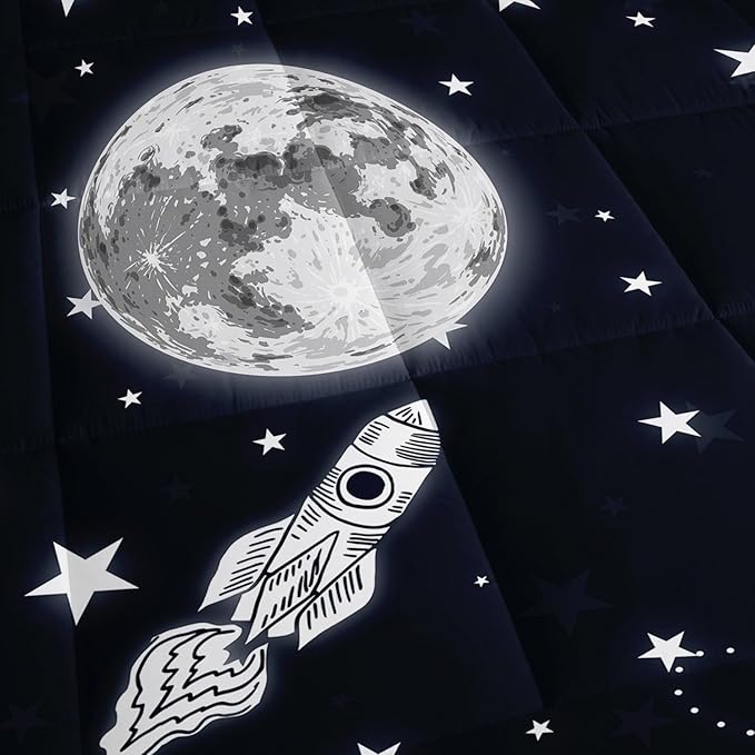 Astronaut Space Rocket Comforter Set 3D Printed Bedding Set with 1 Comforter and 2 Pillowcases for Boys and Girls Bedroom All Season(Space Queen)
