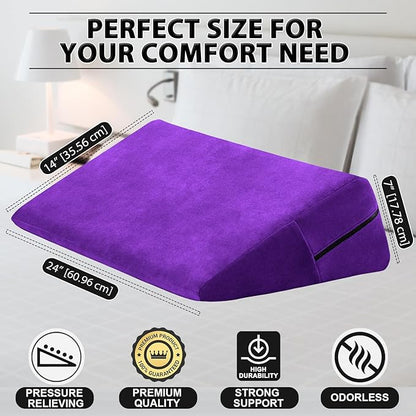 sokoro Bed Wedge Pillow for Sleeping, Triangle Pillow Wedge, Acid Reflux, Gerd, After Surgery, Back Support, Body Positioners for Pregnancy, Adults, Seniors to Elevate Head, Knee, Leg, Purple